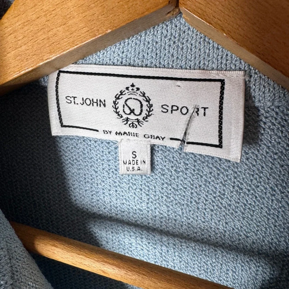 Vtg St John Sport Santana Knit Cardigan Sz S Blue Zip Preppy Nautical Jacket USA